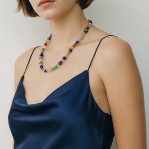 Handmade Multicolor Crystal Bead Necklace - 17.5” Rainbow Gemstone